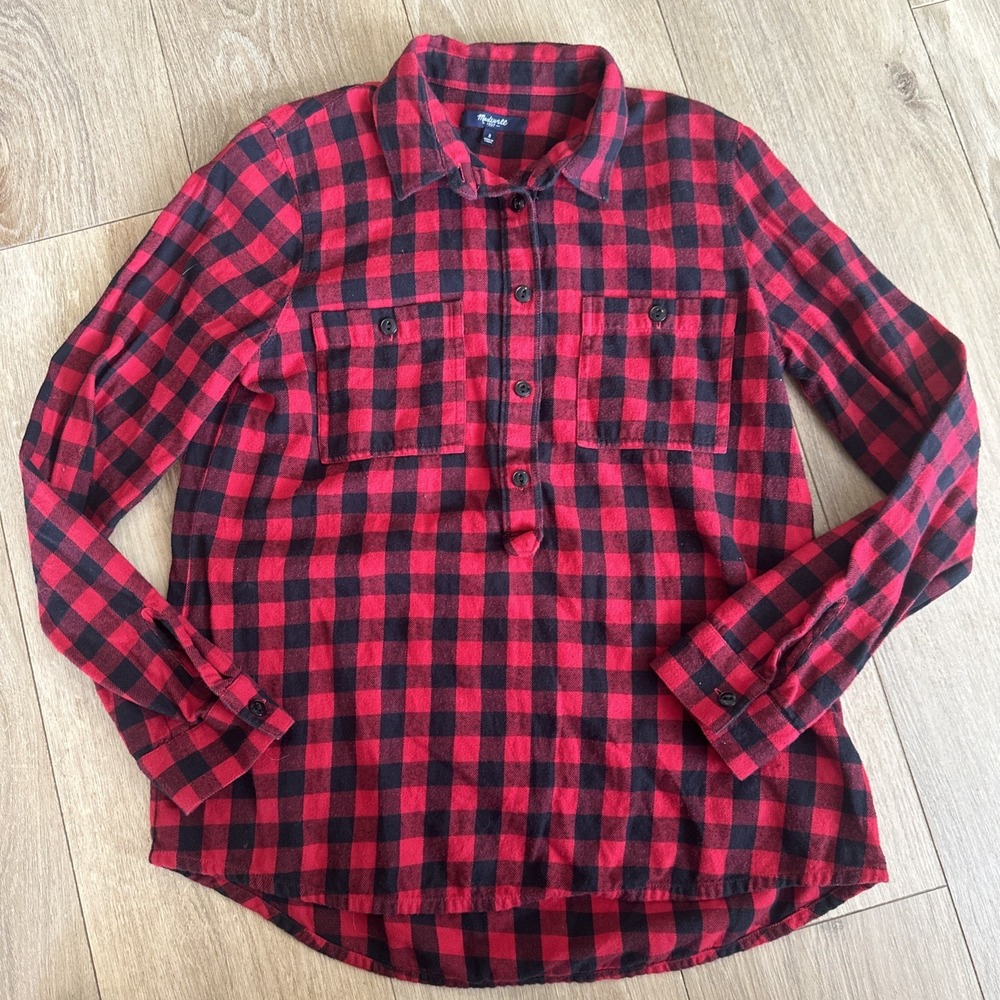 Madewell‎ Ex-boyfriend Flannel Shirt Buffalo Plaid Red Black Cotton Small